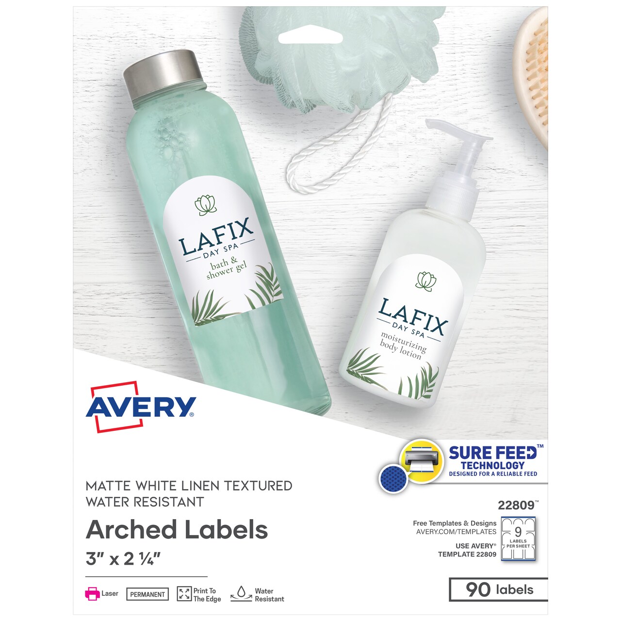 Avery Arched Labels with Sure Feed for Laser Printers, Water Resistant, 3" x 2.25", 90 Labels (22809)